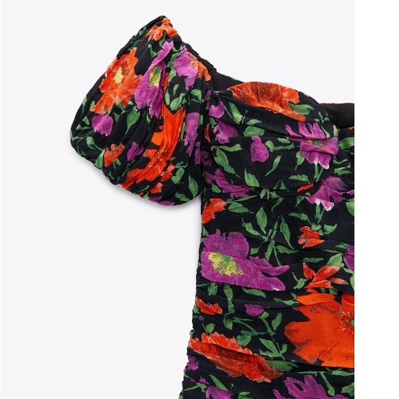 NEW! Zara Floral Print Off the Shoulder Mini Dress - Picture 5 of 13